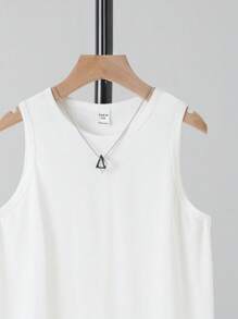 SHEIN Leap Crew Teen Boys' Casual Simple Sleeveless Tank Top, Suitable For Summer - White - View 3