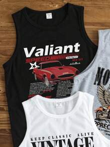 SHEIN Leap Crew 3pcs/Set Tween Boys Casual Round Neck Sleeveless Regular Tops, Suitable For Summer, Racing Car Design - Multicolor - View 5
