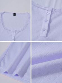 Chiquease 女式可爱蕾丝边短袖 T 恤，修身三扣设计休闲夏季 T 恤上衣