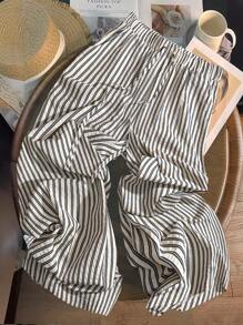 Franclia Pantaloni estivi casual ampi con vita regolabile in cordoncino, leggeri e stropicciati, a righe, adatti per vacanze