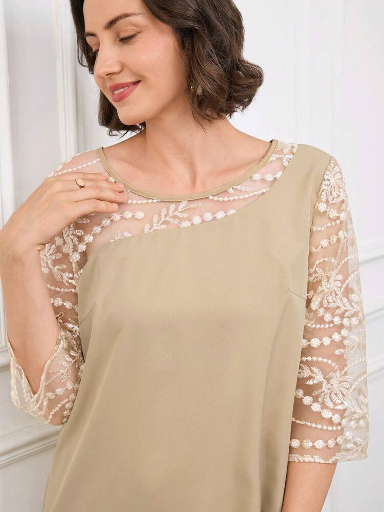 Elegant Mid-Length Lace Patchwork Casual Dress For Women, Spring/Summer, Tea Party Dress