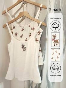 CovetEZ Bộ 2 chiếc/Bộ đồ lót nữ họa tiết hươu thường ngày - Màu be - Xem 2