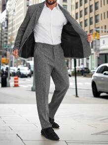 Manfinity Mode Bộ vest nam 2 mảnh đi làm công sở, một hàng khuy, áo khoác và quần, bộ vest nam, bộ vest nam trang trọng, vừa vặn, bộ vest nam và quần vest nam - Xám - Xem 4