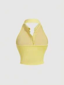 SHEIN MOD Women's Plain Color Fashion Tank Top, Suitable For Summer Polo Shirts For Women - Yellow - View 2