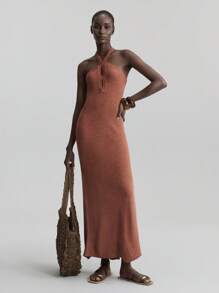 Ontre Conjunto de vacaciones de playa para mujer para el Día de San Juan 2026, estilo campestre para festival de música, vestido de punto sin mangas en crema y naranja, uso diario casual y cómodo para primavera/verano, conjunto de vacaciones de playa bohemio - Naranja Coral - Ver 4