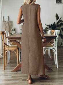 EMERY ROSE Vestido maxi suelto y cómodo de unicolor, con cuello en V y sin mangas, para mujer