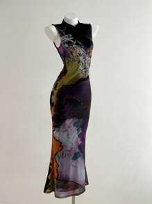 Elamini Women's Elegant Floral Print Sleeveless Dress, Summer