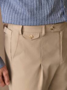Manfinity VCAY Pantaloni casual da uomo con vita elastica, vestibilità comoda, gamba dritta, in tessuto lavorato a trama unita - Cachi - Visualizzare 2