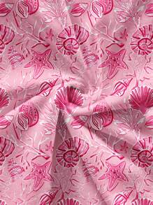 Soleia Bộ đồ đi nghỉ giản dị in hình vỏ sò thủ công phong cách biển màu hồng, thích hợp cho mùa hè và bãi biển, dành cho nữ - Nhiều màu - Xem 7