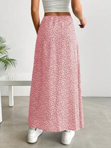 SHEIN EZwear 大码粉色碎花波西米亚风格及膝半身裙，适合春夏季 - 粉色 - 查看 2