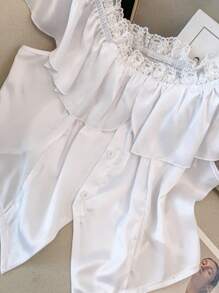 SHEIN Clasi Plus Size Off-Shoulder Lace Trim Waist Blouse - White - View 5