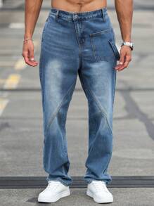 Manfinity Homme Men's Casual Regular Fit Distressed Straight Leg Jeans  Blue Jeans - Dark Wash - View 6