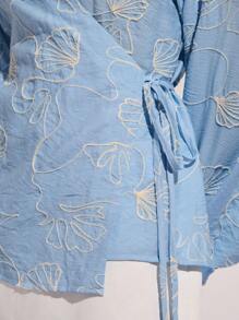 COSMINA 女式简约纯色长袖衬衫，波西米亚风，波西米亚风，波西米亚风 - 藍色 - 查看 7