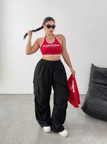 SHEIN Tall CURVE Plus Size Casual Cargo Pants, Fashionable & Suitable For Summer Fall Cloth For Women