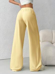 SHEIN EZwear 女士休闲纯色运动裤，适合夏季，奶油黄，适合毕业季、返校季、毕业典礼、教师节等场合。 - 黃色 - 查看 2