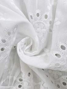 SHEIN Frenchy Plus Size Summer Casual Vacation Solid Embroidered Cap Sleeve Jumpsuit, Suitable For Beach Holiday - White - View 7