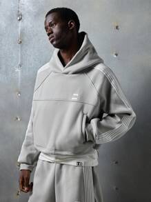 NEON BLANC Sudadera con capucha de punto gris con bordado, estilo de moda callejera masculina, para otoño e invierno, estilo streetwear y escolar - Gris - Ver 2