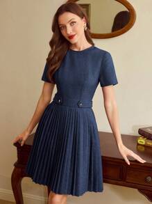 Vintamour Vintage Elegant Women's Dress Pleated Spring/Summer Outfits For Women Summer Dresses For Women Graduation Dress Summer Clothes Dresses For Women Summer Wedding Guest Dress Women Sun Dresses For Women Vacation Outfits Woman Graduation Dresses For Women Elegant Formal Dresses For Women Easter Dress Women Elegance Elegant Dresses For Women Birthday Dresses For Women Mother's Day Blue Dress Business Casual Woman Sundresses Work Clothes Women