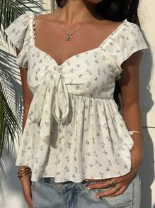 MainGRL 1 chiếc áo thun nữ mùa hè dệt hoa màu xanh nhạt, thời trang - Nhiều màu - Xem 6