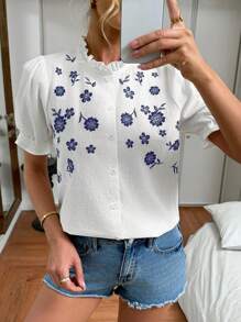 Easowa Women's Casual Embroidered Holiday White Cotton Blouse Summer Outfits For Women Vacation Outfits Woman Going Out Tops Women Cute Summer Tops Boho Women's Clothing Old Money Style