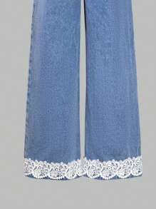 2 Stücke/Set, Tween-Mädchen Sommer Outfit, bestehend aus weißem ärmellosen Top mit Schleife und weiter Jeans Schlupfhose, Lässig