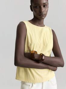 Ontre Top de tirantes texturizado de color amarillo crema de verano para mujer, atuendo para graduación, viaje o festival de música