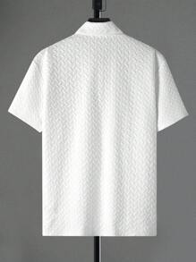 Manfinity Homme Men's Casual Textured Button Front Short Sleeve Shirt, Summer, Manfinity Men's Vacation Casual Style With An INS-Inspired Look, Featuring A Geometric Diamond-Textured Jacquard Knit Short-Sleeve Shirt.Breathable Fabric, Making It Ideal For A Hawaiian Beach Vacation.It's Perfect For Couples To Pair Together And Makes An Excellent Gift Idea For Boyfriends Or Husbands.Offers A French Elegance And Romance. - White - View 2