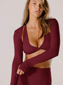 Aralina Leisurewear Crop Active Shrug With Thumb Detail And Bag
