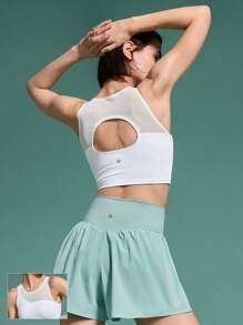 GLOWMODE Powersculpt™ Cutout Back Mesh Tank Top High Impact Workout Running Training Gym Removable Cups - White - View 9