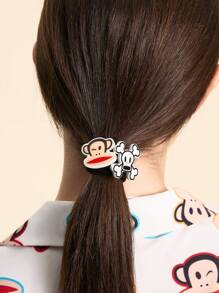 Paul Frank X SHEIN 8pcs Cute Cartoon Monkey & Black Elastic Hair Ties, Ponytail Holders - Black - View 3