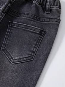 Young Girl Pocket Embroidered Flare Jeans - Dark Grey - View 5