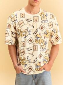 TOM & JERRY X SHEIN Camiseta de manga corta con cuello redondo de estampado de dibujos animados para el verano - Multicolor - Ver 5