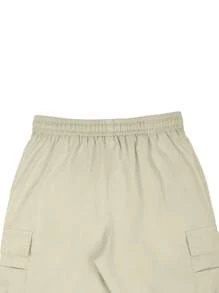 Manfinity Homme Men Flap Pocket Drawstring Waist Cargo Shorts - Beige - View 4