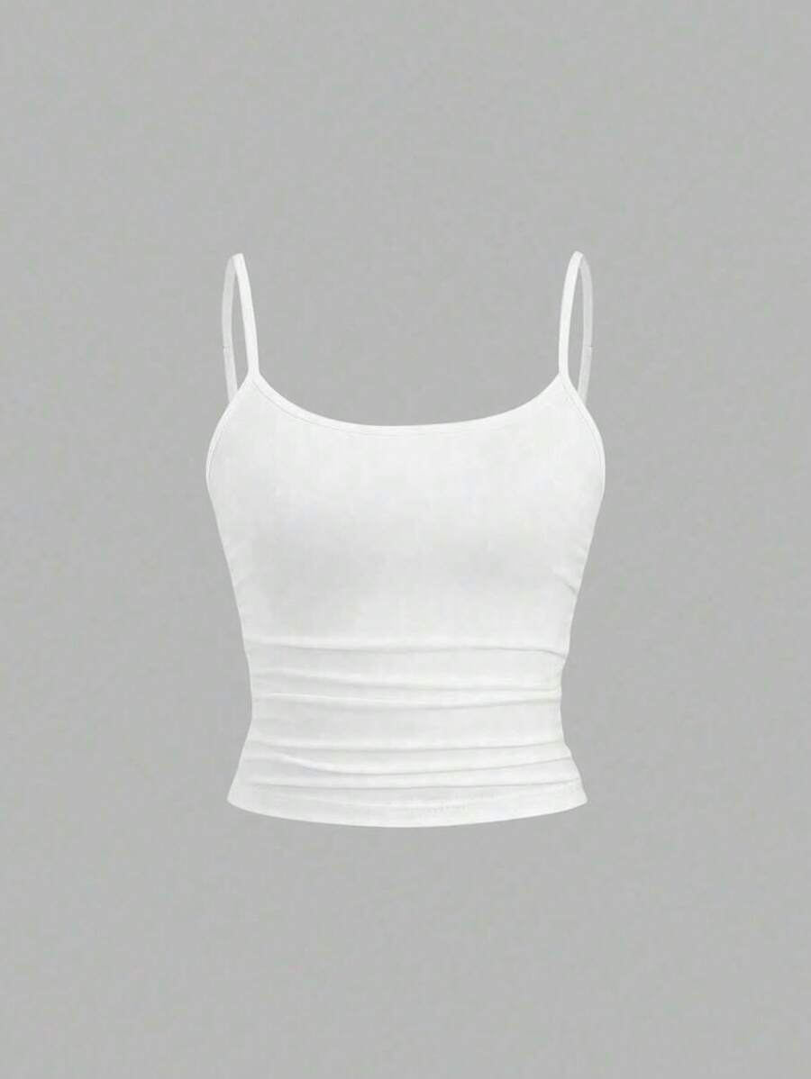 Flirla 女式背心腰部褶饰细肩带修身吊带背心，可穿在里面或外面 Y2K - 白色 - 查看 1