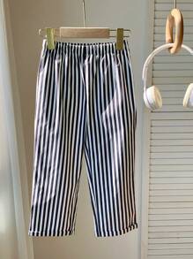 Young Boys Casual Comfortable Versatile Striped Pattern Straight Leg Pants - Grey - View 2