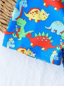 SHEIN Bộ đồ bơi 2 món cho bé trai, áo in hình mặt trời đơn giản và quần bơi đi biển - Nhiều màu - Xem 5