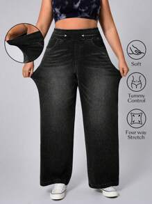 Flexra Plus Size Soft Medium Wash Elastic Denim Jeans - Black - View 4
