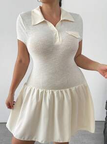 Flirla Plus Size Women's Casual Commuting White Dress - Beige - View 6