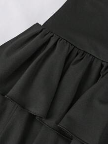 SHEIN Girlism Teen Girls Casual, Sports, Preppy, Back To School, Black Layered Ruffle Hem Cake Tutu Skirt Shorts Skirt, Spring And Summer