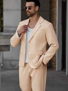 Manfinity Mode Plus Size Men Business Casual Suit Set - Jacket And Pants