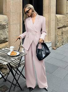 Aloruh 女士基本款翻领长袖西装外套和裤子套装，通勤和日常穿着办公室服装，适合女性商务女性着装