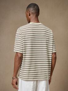 AKNOTIC Business Casual 男士复古条纹宽松圆领短袖休闲T恤，适合夏季 - 彩色 - 查看 8
