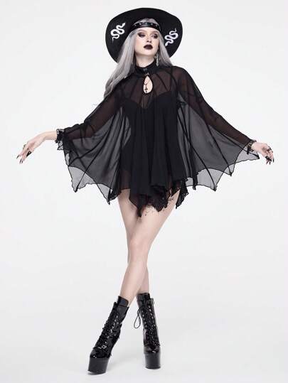 Y2K-Stil Beach Goth Fledermaus-förmige Mesh durchsichtige Strickjacke Bluse