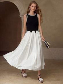 MOTF 仿珍珠串珠褶饰连衣裙 - 黑與白 - 查看 4