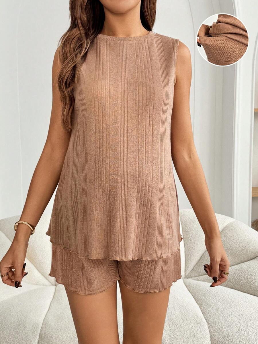 SHEIN Maternity Two Pieces Suits Summer Outfits For Women - Brown - View 1