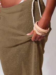 Musera Resort Low Rise Sequin Knit Maxi Skirt Only Boho Ibiza Cute Sexy Vacation Summer Beach Swimwear Cover Up - Khaki - View 5