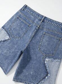 ROMWE MEN Street Life Summer Casual Men'S Star Patch Pocket Casual Denim Shorts Jorts - Blue - View 4