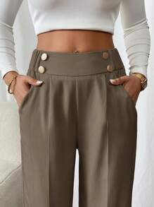 SHEIN Frenchy Pantaloni eleganti da ufficio con gamba dritta e doppia fibbia per donne