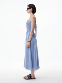 LYSMO Vestido casual de escote caído diseño tejido azul de vacaciones