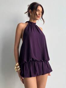 Aloruh 女士优雅商务通勤时尚简约纯色连衣裙休闲街头连衣裙 Y2K 辣妹年轻女孩连衣裙音乐节音乐会节日连衣裙派对约会毕业季返校季连衣裙紫色立领无袖简约休闲迷你连衣裙短裙，度假装女士，紫色露背荷叶边下摆连衣裙，夏季，女士太阳裙，毕业，女士毕业礼服，返校礼服 - 紫色 - 查看 7